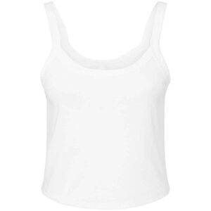 Womens/Ladies Micro-Rib Spaghetti Strap Tank Top / Solid White